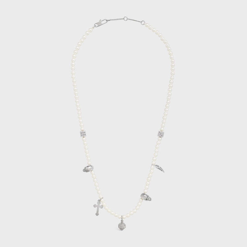 Colliers Celine Monochroms Charms In Brass With Rhodium Finish Blanche Argent Noir | CL-591660