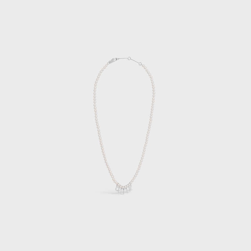 Colliers Celine Monochroms In Glass Pearls And Brass With Rhodium Finish Blanche Argent | CL-591662