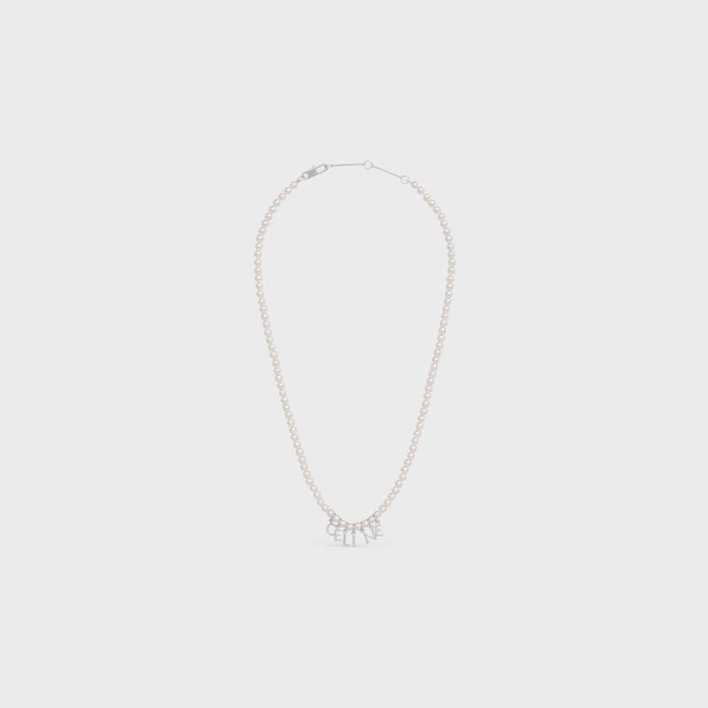Colliers Celine Monochroms In Glass Pearls And Brass With Rhodium Finish Blanche Argent | CL-591662