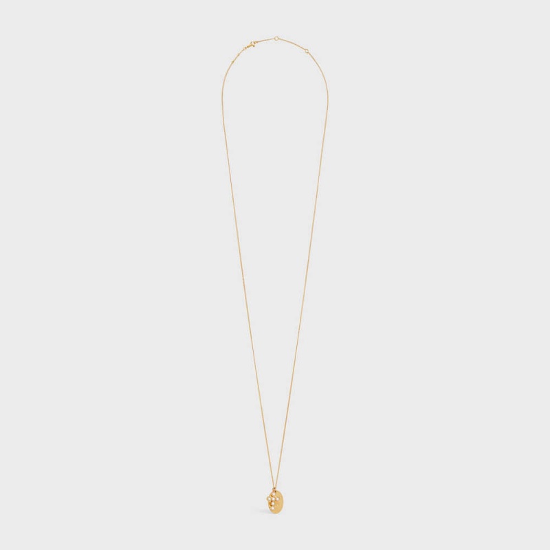 Colliers Celine Triomphe Folk Pearl In Brass With Gold Finish And Resin Pearls Doré Blanche | CL-592257