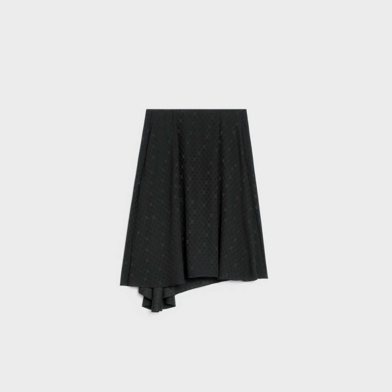 Jupes Celine Asymmetrical In Shiny Matte Silk Noir | CL-592873