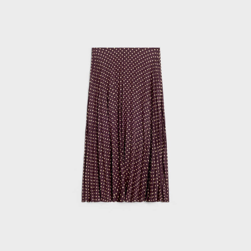 Jupes Celine Plissé Midi In Silk Bordeaux | CL-592876