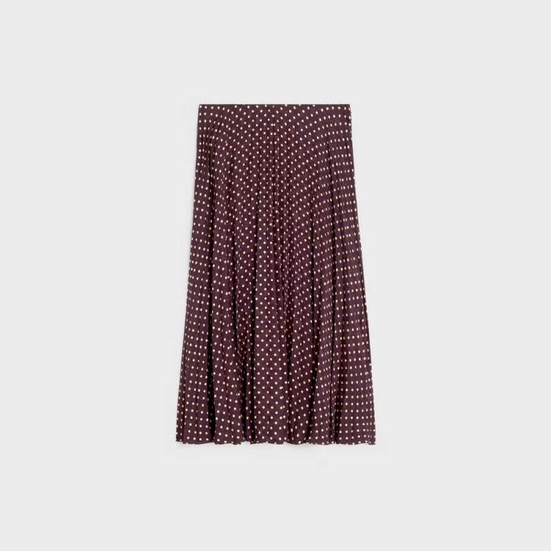 Jupes Celine Plissé Midi In Silk Bordeaux | CL-592876