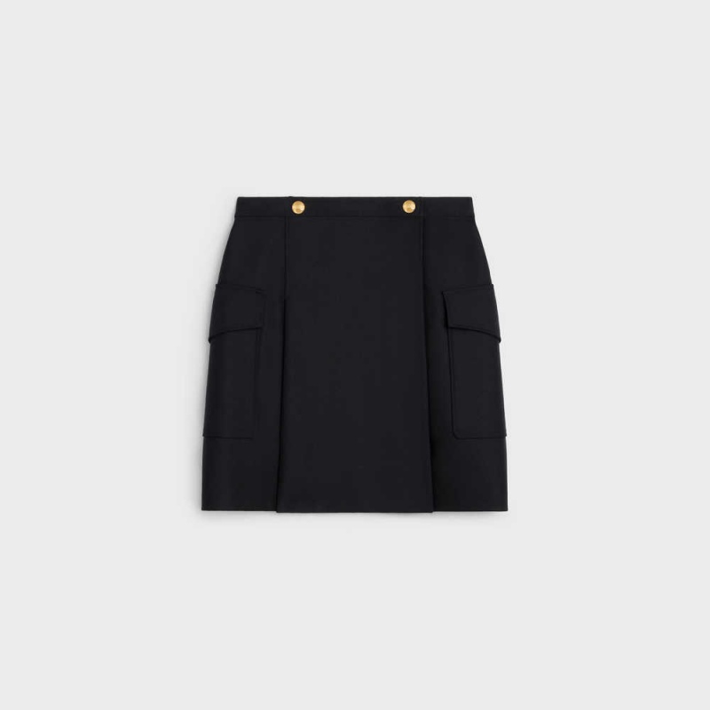 Jupes Celine With Patch Pockets In Mohair Laine Noir | CL-592870