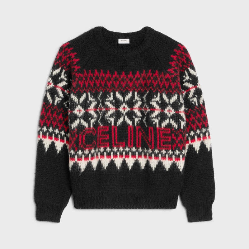 Knitwear Celine Boxy In Snowflake Laine Noir Rouge Blanche | CL-592104