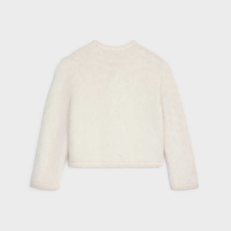 Knitwear Celine Cardigan In Brushed Mohair Blanche | CL-592699