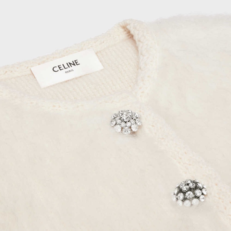 Knitwear Celine Cardigan In Brushed Mohair Blanche | CL-592699