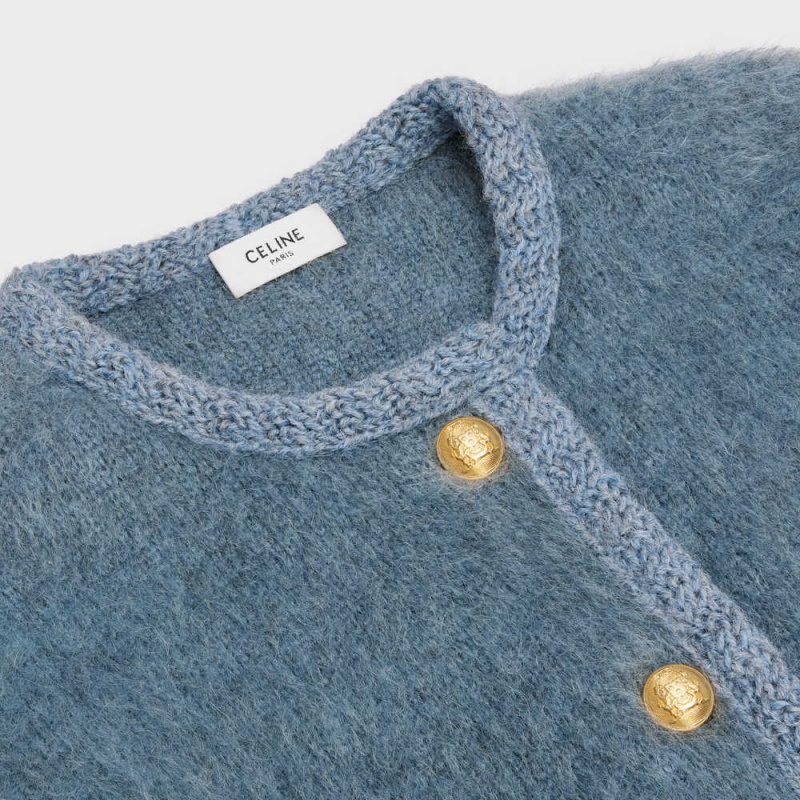 Knitwear Celine Cardigan In Brushed Mohair Bleu | CL-592697