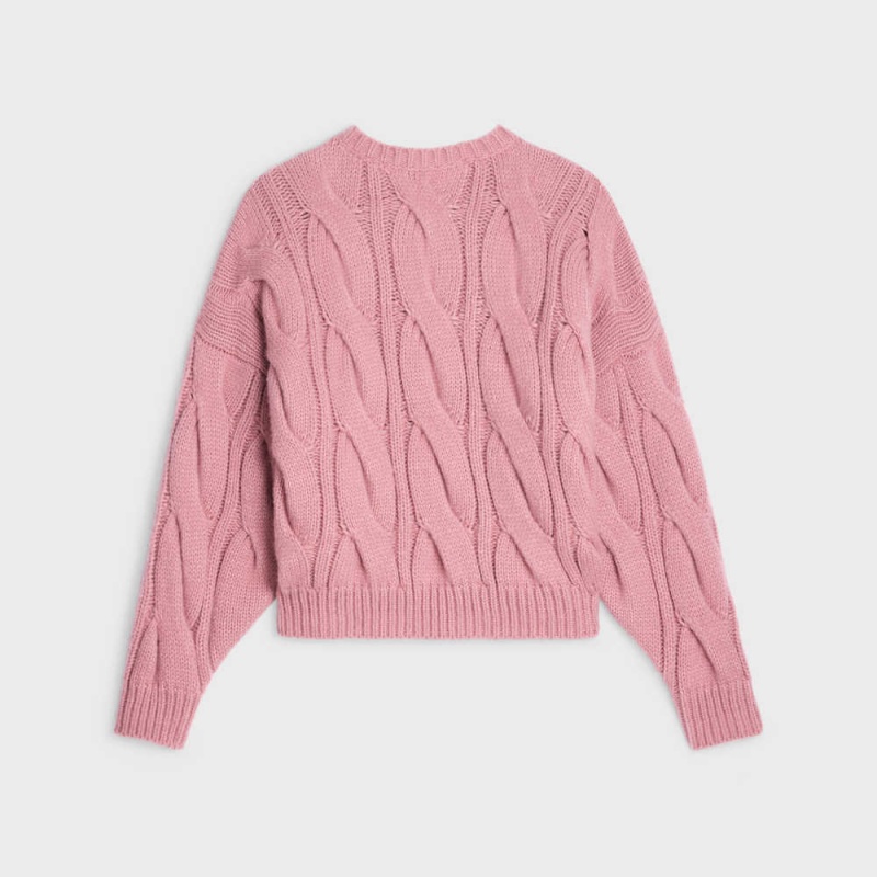 Knitwear Celine Crew Neck In Cable-knit Cashmere And Silk Rose | CL-592707