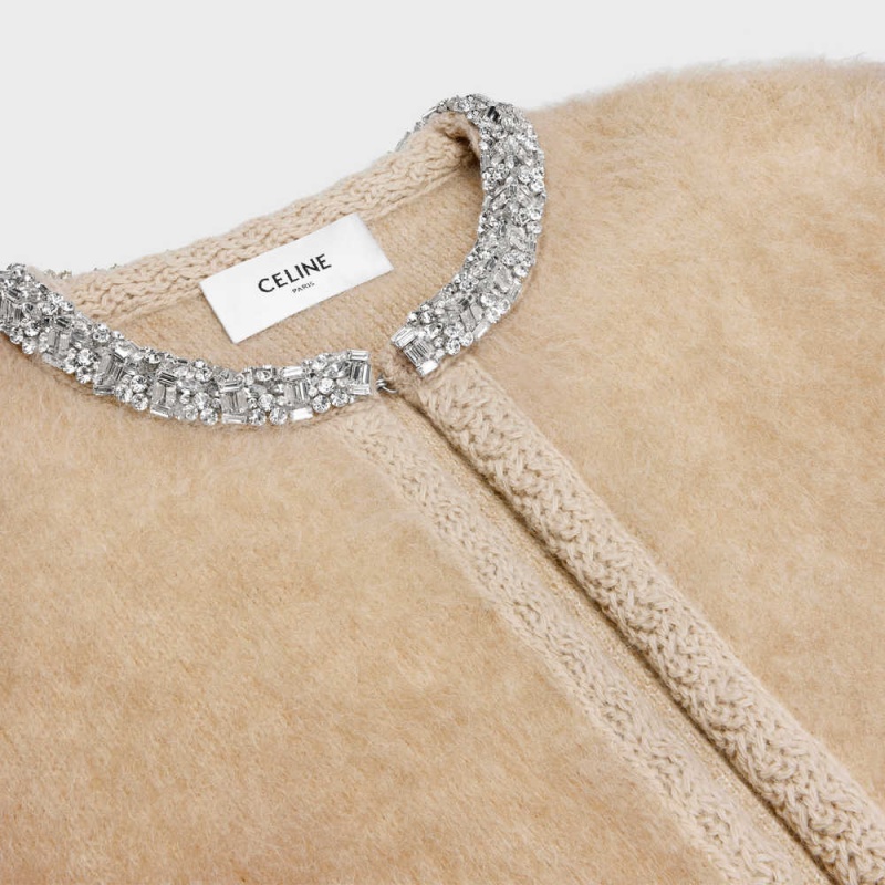 Knitwear Celine Embroidered Cardigan In Brushed Mohair Marron | CL-592698