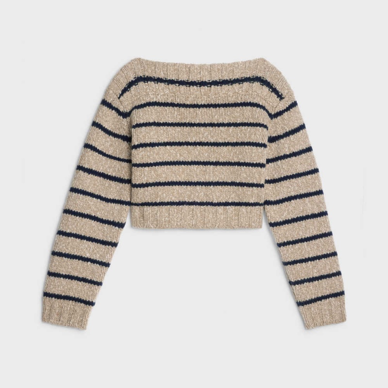 Knitwear Celine MarinièRe Bateau Neck In Laine Grise Marron Bleu Marine | CL-592694