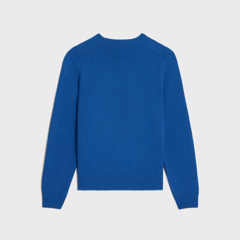 Knitwear Celine Triomphe Crew Neck In Cashmere Laine Bleu Royal Bleu | CL-592097