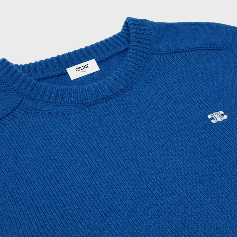 Knitwear Celine Triomphe Crew Neck In Cashmere Laine Bleu Royal Bleu | CL-592097