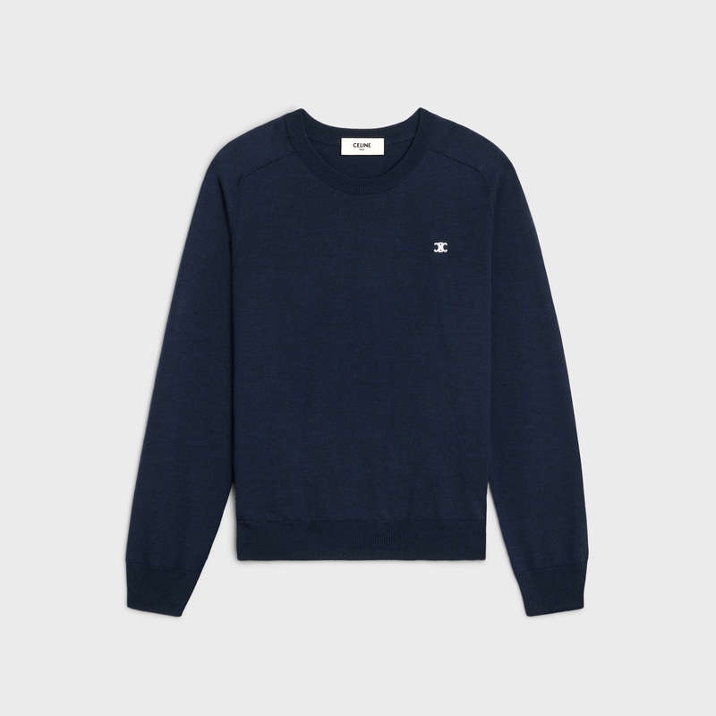 Knitwear Celine Triomphe Crew Neck In Laine Bleu Marine | CL-592096