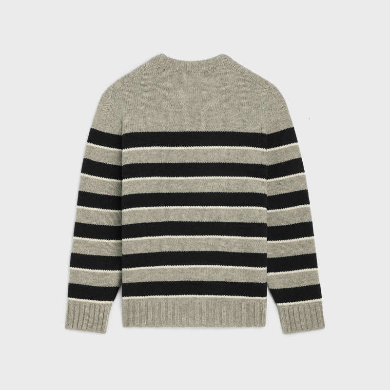 Knitwear Celine Triomphe Crew Neck In Rayé Laine Grise Clair Noir | CL-592100