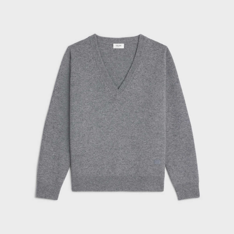 Knitwear Celine Triomphe V-neck In Heritage Cashmere Grise | CL-592704