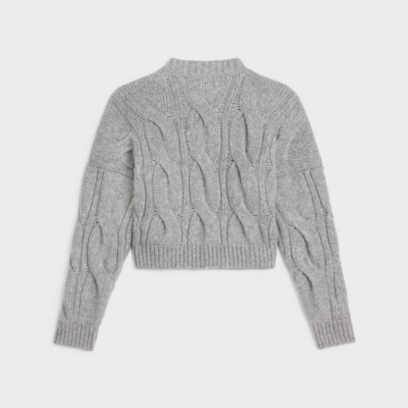 Knitwear Celine V-neck In Cable-knit Cashmere And Silk Grise Clair | CL-592705