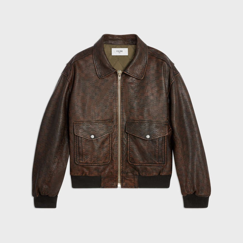 Leather Celine Aviator Blouson In Embossed Marron Foncé | CL-591928