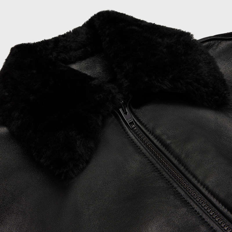 Leather Celine Aviator Shearling Blouson In Soft Noir | CL-591927