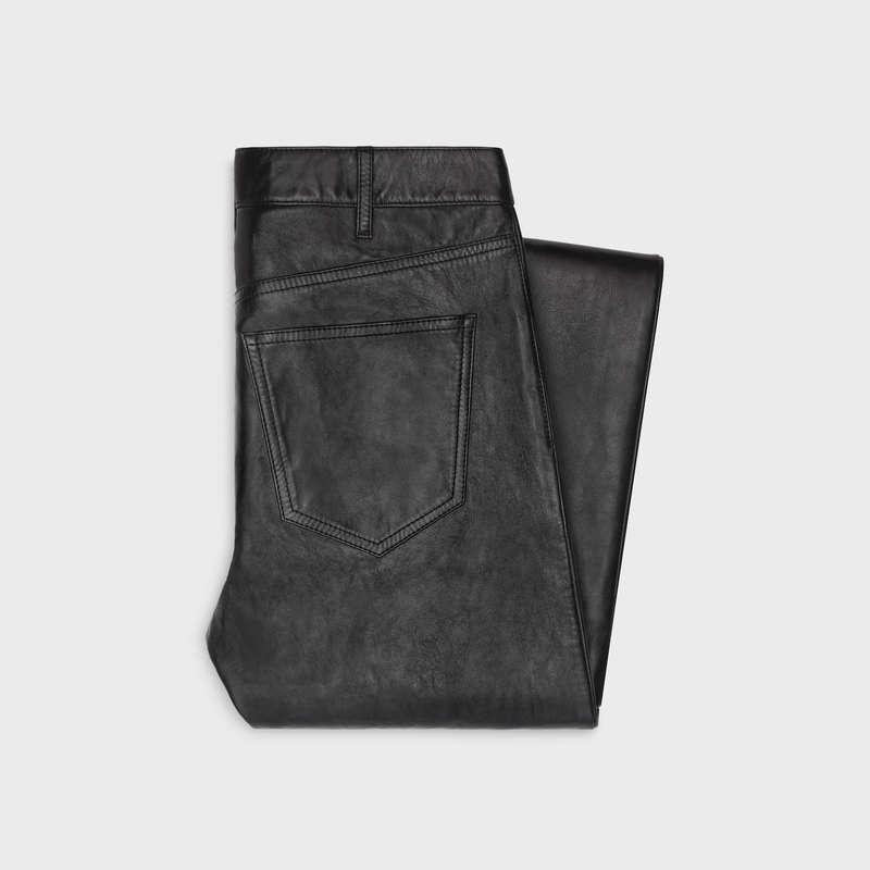 Leather Celine Lou Jeans In Soft Noir | CL-591932