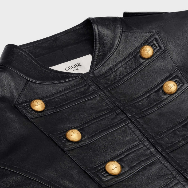 Leather Celine Military Blouson In Soft Noir | CL-592613