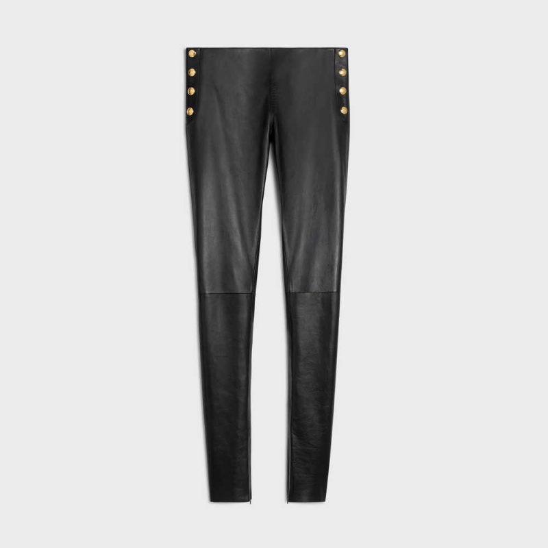 Leather Celine Mince Jeans In Plongé Noir | CL-592608