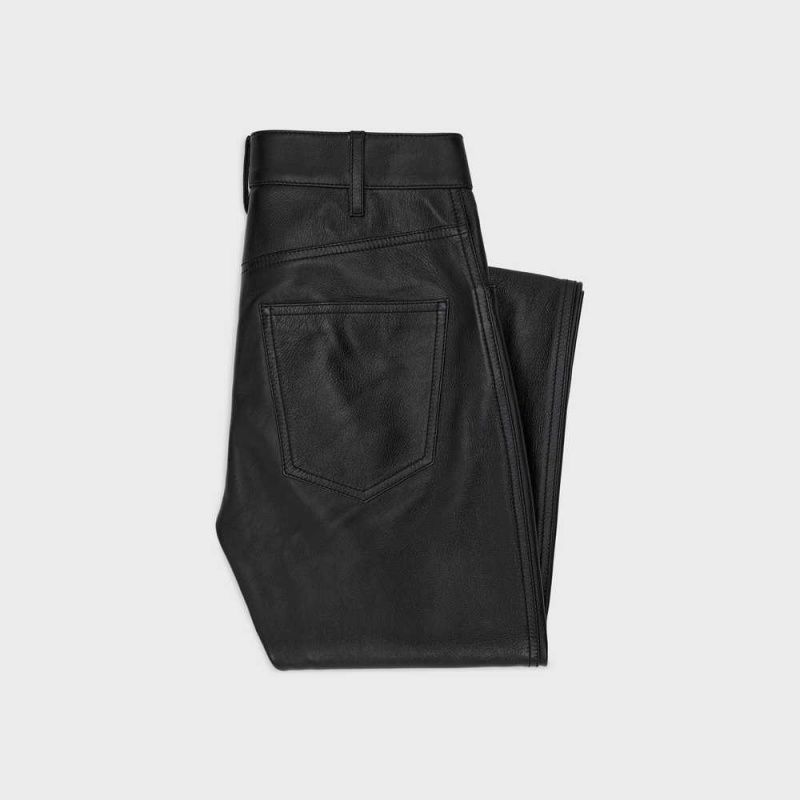 Leather Celine Second Skin Jeans In Soft Noir | CL-592607