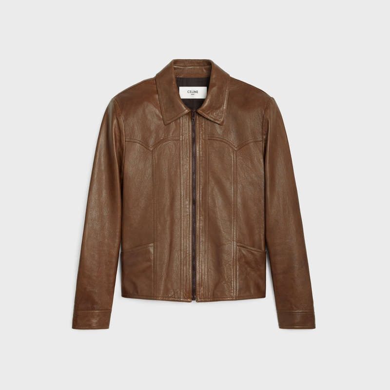 Leather Celine Western Blouson In Wax-effect Marron | CL-591922