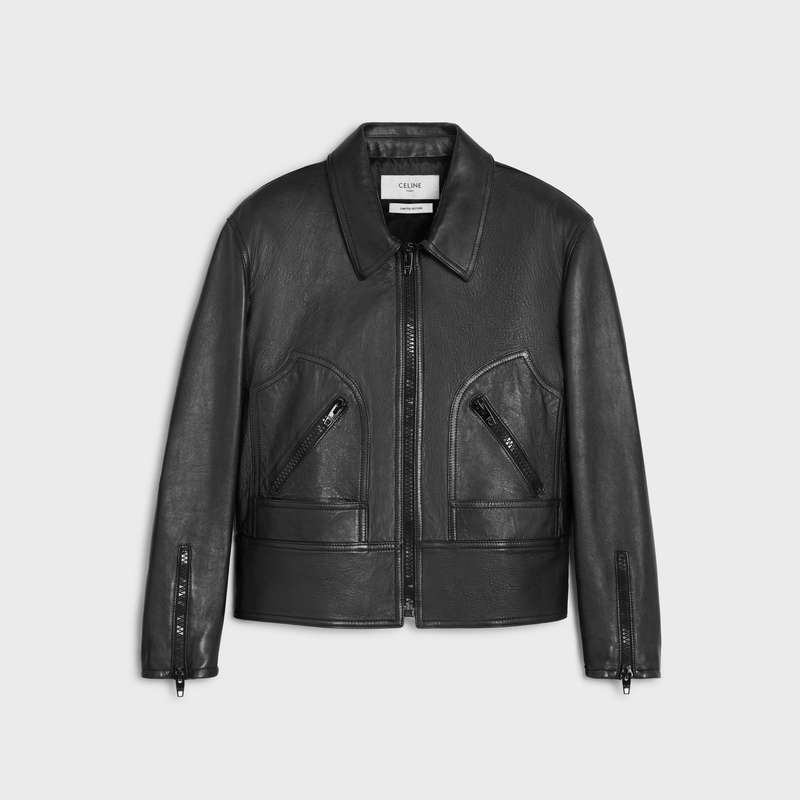 Leather Celine Wiltern Blouson In Soft Noir | CL-591915