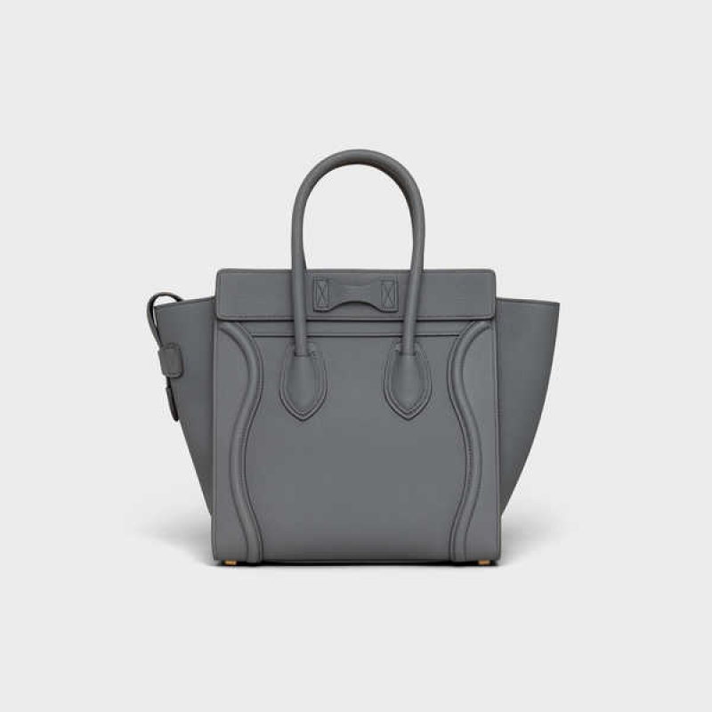 Luggage Celine Micro Handbag In Baby Drummed Calfskin Grise | CL-593052