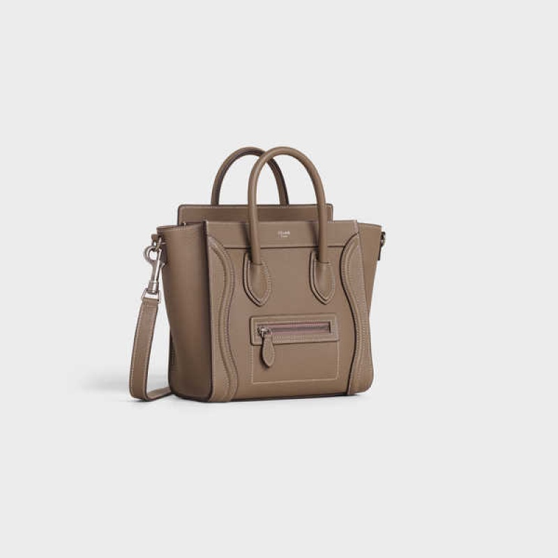 Luggage Celine Nano Bag In Drummed Calfskin Marron | CL-593049