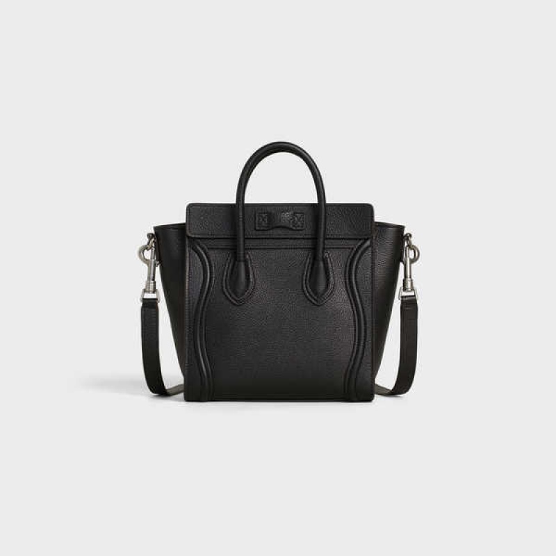 Luggage Celine Nano Bag In Drummed Calfskin Noir | CL-593047