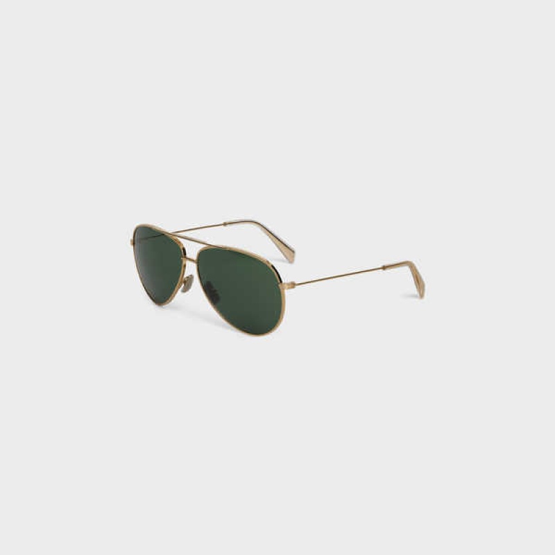 Lunette de Soleil Celine Metal Frame 02 In Metal With Mineral Glass Lenses Doré Vert | CL-592410