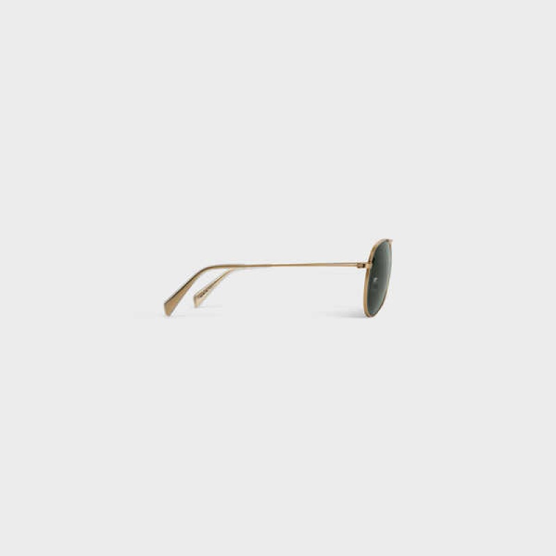 Lunette de Soleil Celine Metal Frame 02 In Metal With Mineral Glass Lenses Doré Vert | CL-592410