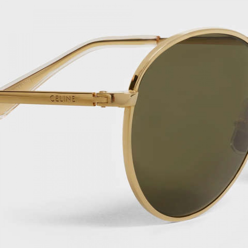 Lunette de Soleil Celine Metal Frame 06 In Metal With Mineral Glass Lenses Doré Vert | CL-591759