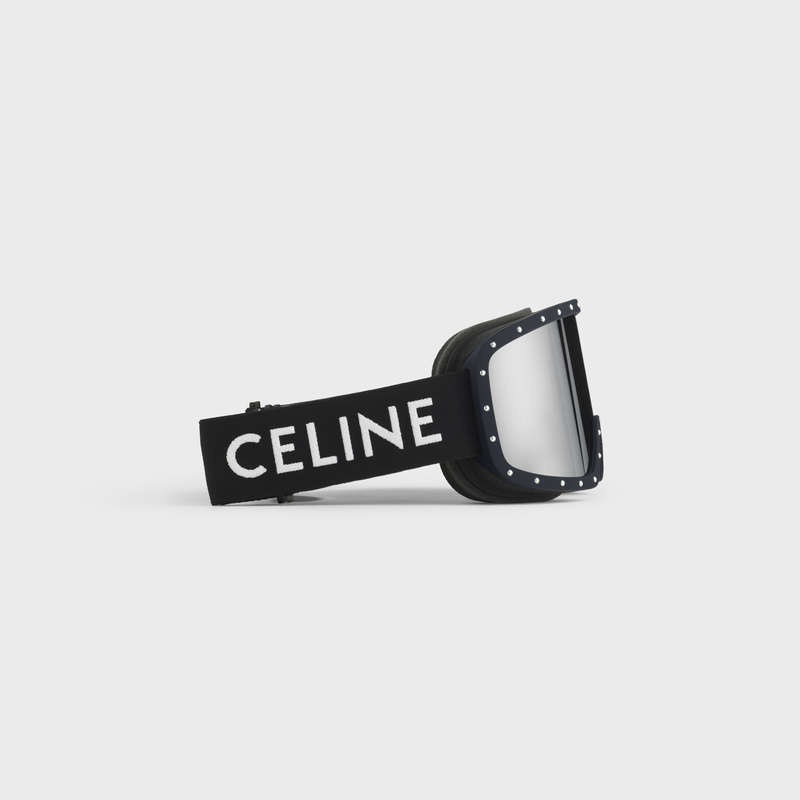 Lunette de Soleil Celine Ski Mask In Plastic With Metal Studs & Mirror Lenses Noir Noir | CL-591761