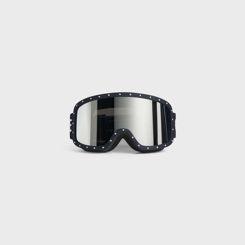 Lunette de Soleil Celine Ski Mask In Plastic With Metal Studs & Mirror Lenses Noir Noir | CL-591761