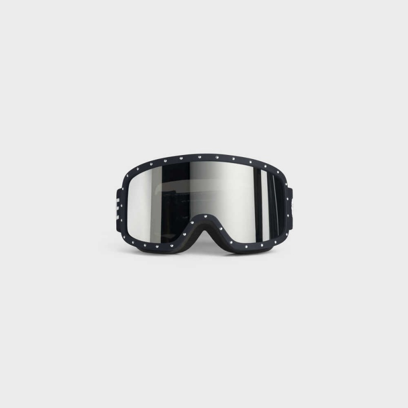 Lunette de Soleil Celine Ski Mask In Plastic With Metal Studs & Mirror Lenses Noir Noir | CL-592441