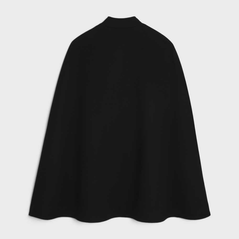 Manteaux Celine Officer Cape In Laine And Cashmere Cloth Noir | CL-592626