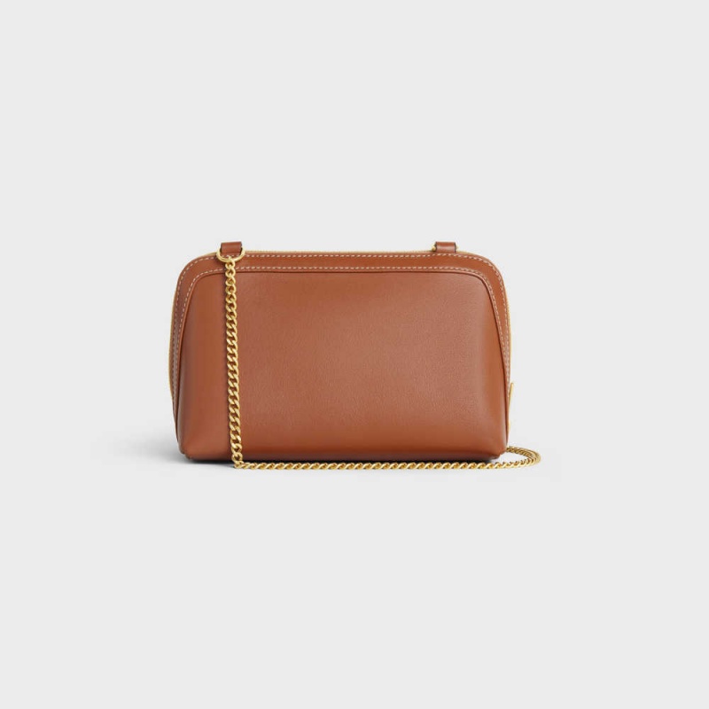 Mini Sacs Celine Clutch On Chain Cuir Triomphe In Smooth Calfskin Marron | CL-593033