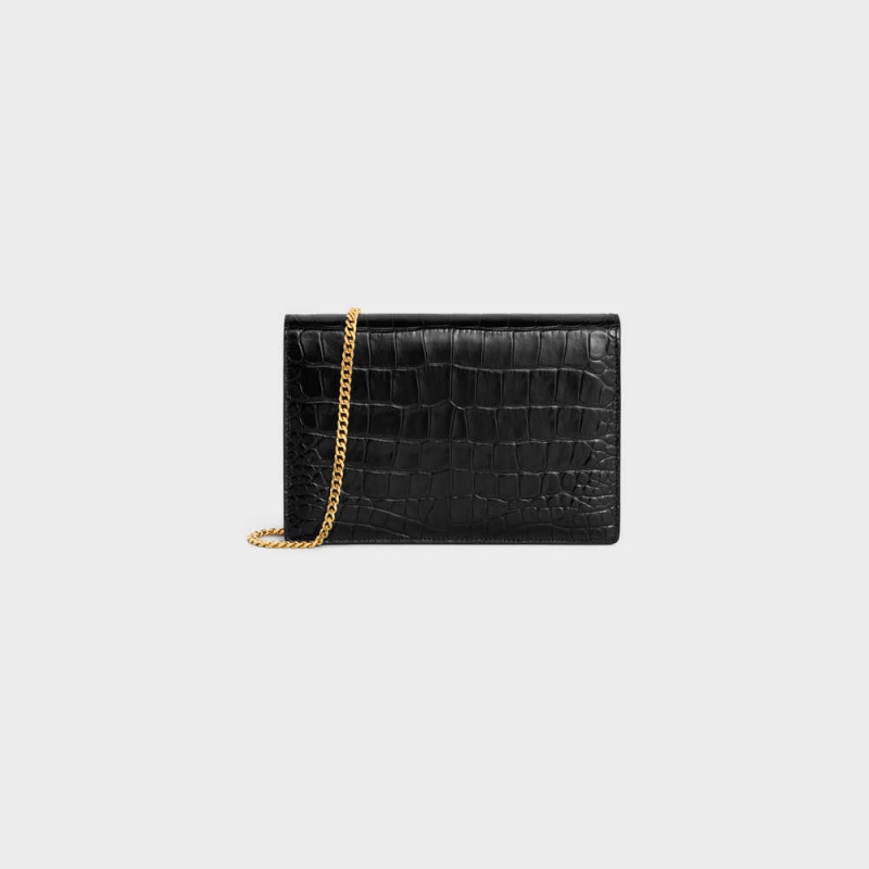 Mini Sacs Celine Clutch Soir Triomphe In Niloticus Crocodile Noir | CL-593020