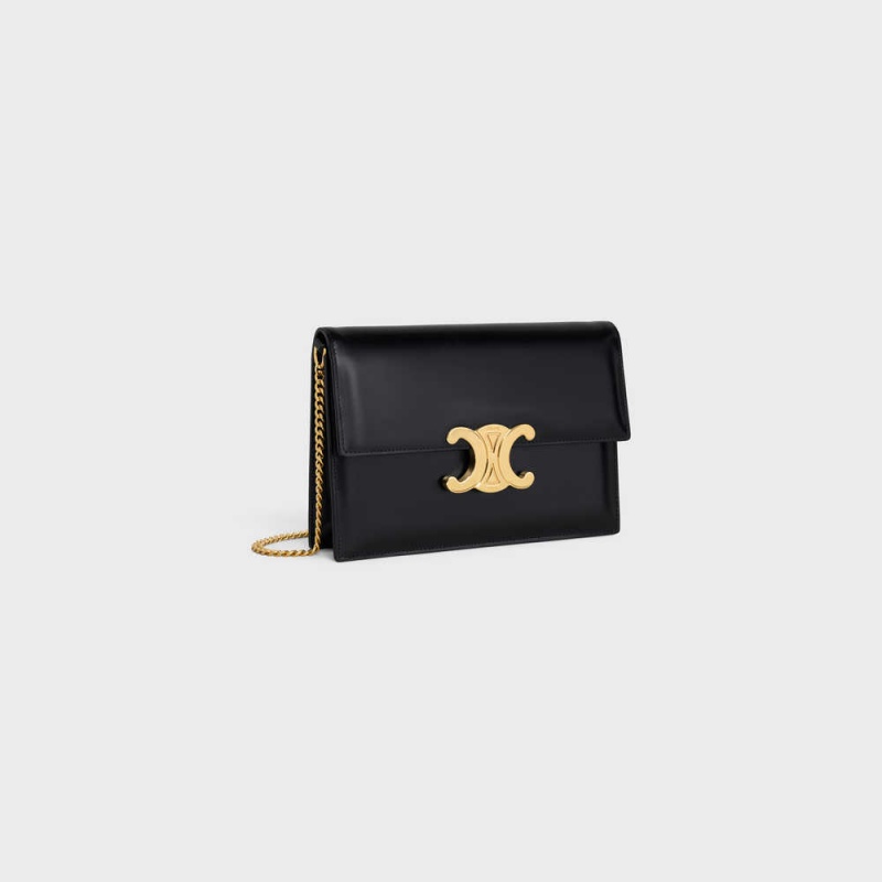 Mini Sacs Celine Clutch Soir Triomphe In Shiny Calfskin Noir | CL-593019