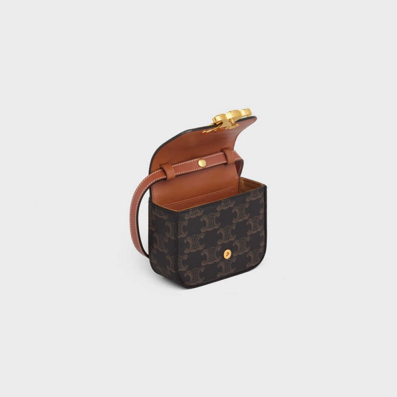 Mini Sacs Celine Triomphe In Triomphe Tela And Calfskin Marron | CL-593015