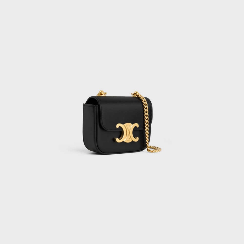 Mini Sacs Celine Triomphe On Chain In Shiny Calfskin Noir | CL-593007