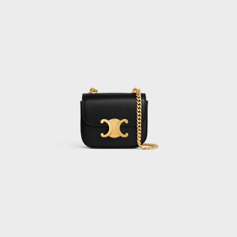 Mini Sacs Celine Triomphe On Chain In Shiny Calfskin Noir | CL-593007