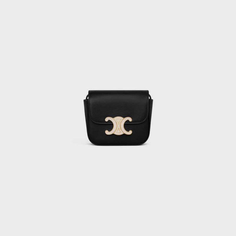 Mini Sacs Celine Triomphe With Strass Closure In Shiny Calfskin Noir | CL-593012