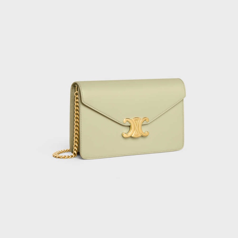 Mini Sacs Celine Wallet On Chain Triomphe In Shiny Calfskin Vert | CL-593023