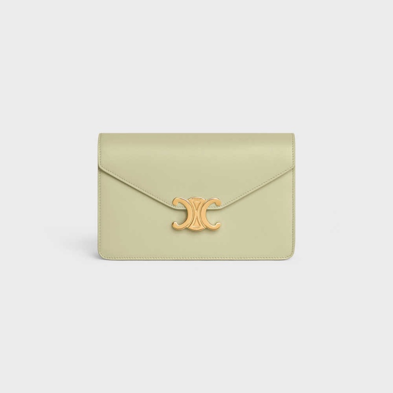 Mini Sacs Celine Wallet On Chain Triomphe In Shiny Calfskin Vert | CL-593023