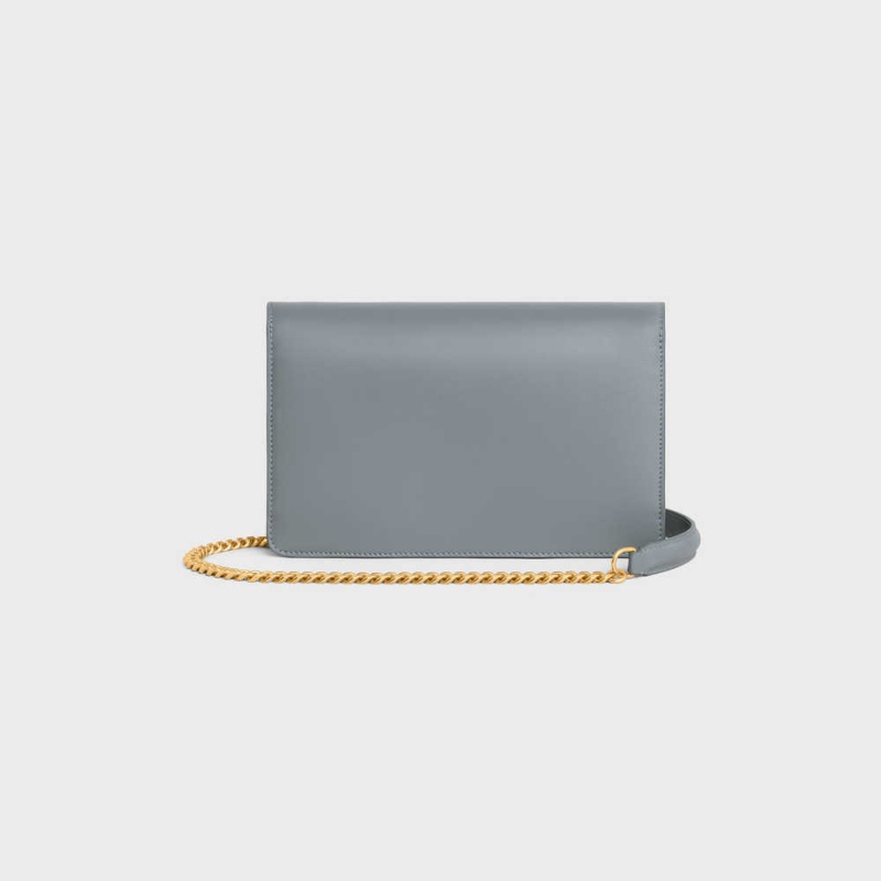 Mini Sacs Celine Wallet On Chain Triomphe In Shiny Calfskin Bleu Grise | CL-593022