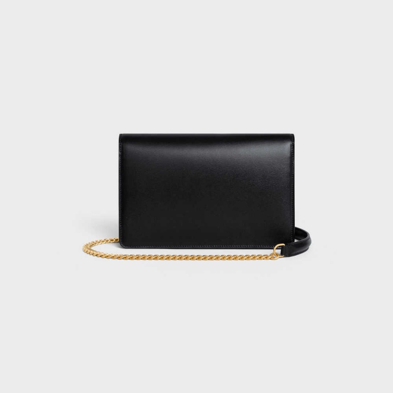 Mini Sacs Celine Wallet On Chain Triomphe In Shiny Calfskin Noir | CL-593021